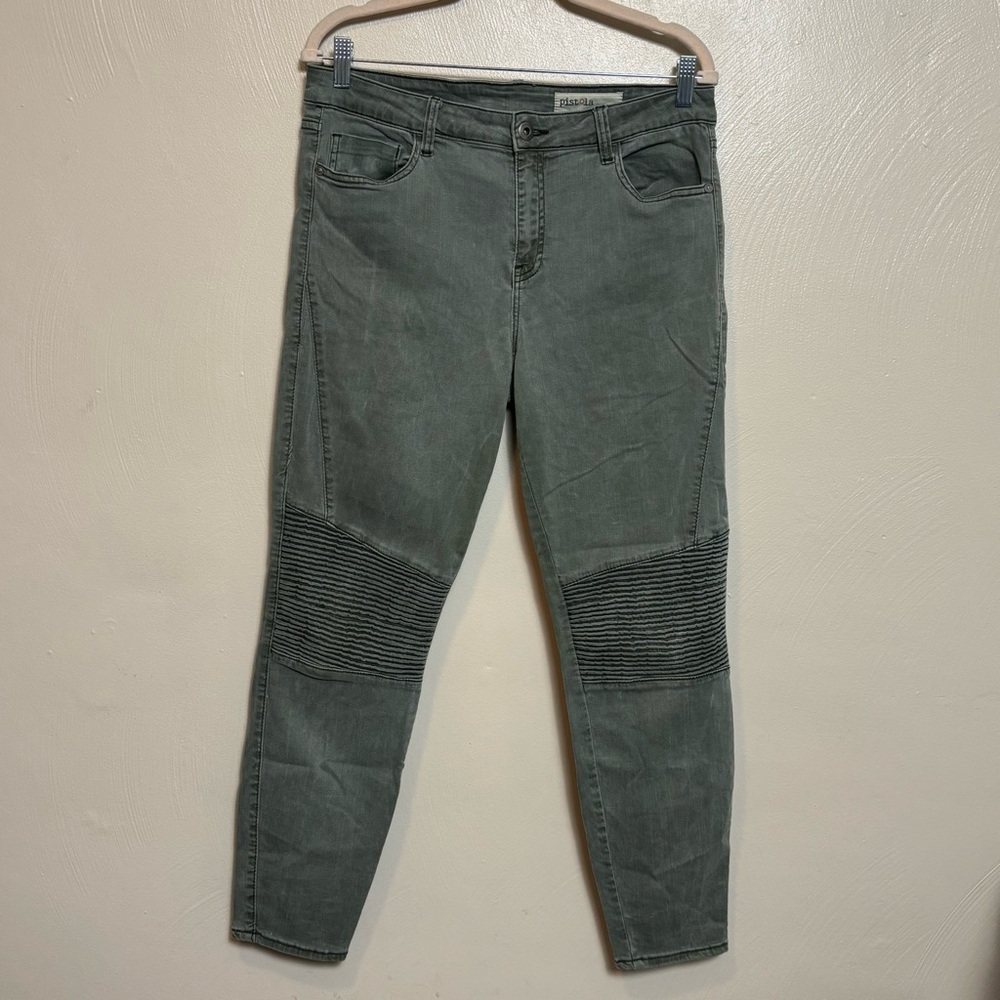 Pistola Women's Audrey Moto Detail Skinny Green Jeans Size 32